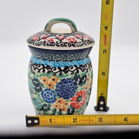 Boleslawiec Stoneware Floral Jar & Lid - Hand Painted Unikat Polish Pottery - Picture 9 of 9